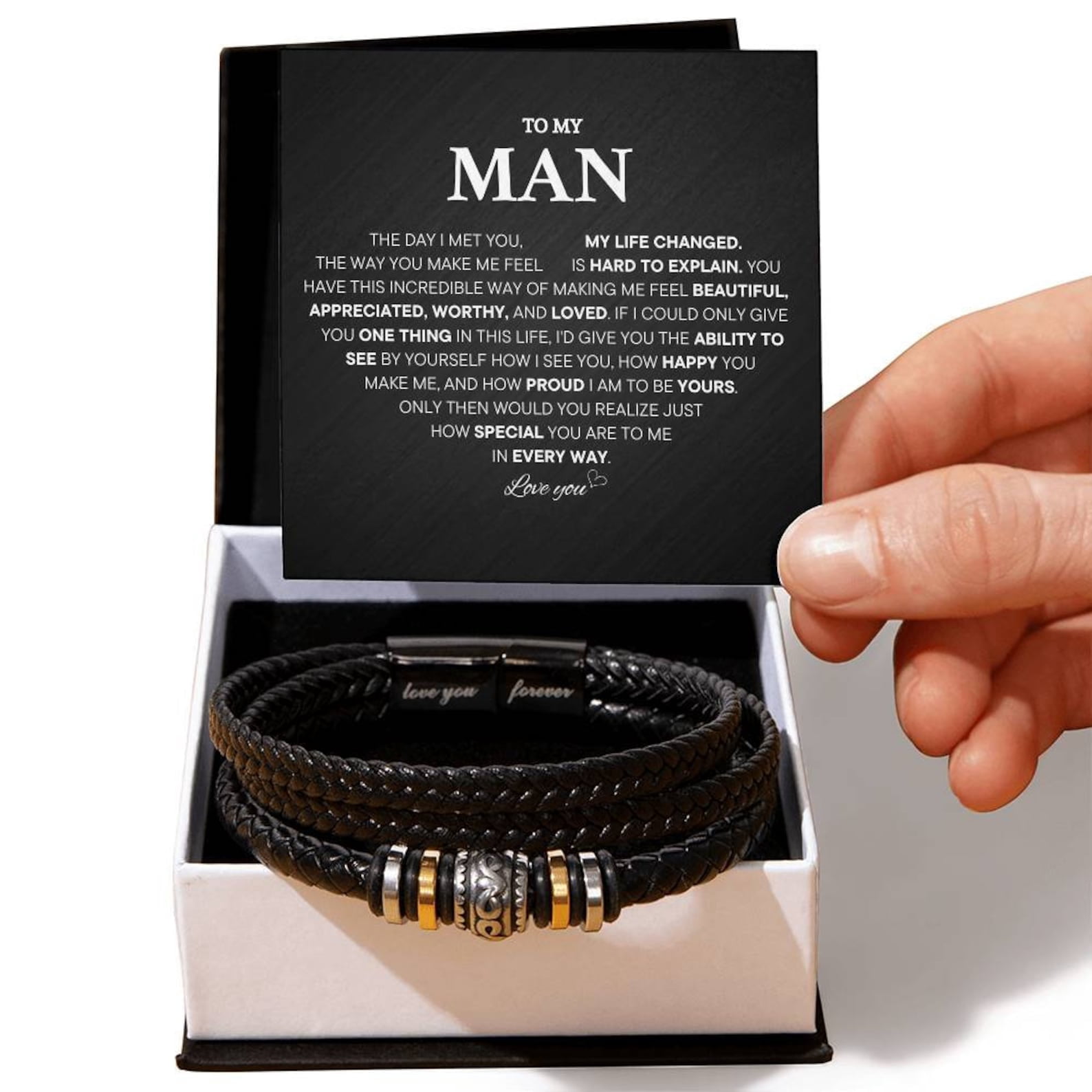 Promise Bracelet For Him, Personalized Sentimental Gifts For Boyfriend, To My Man Bracelets, Birthday Christmas Anniversary Valentine Gift for Men with Message Card and Gift Box