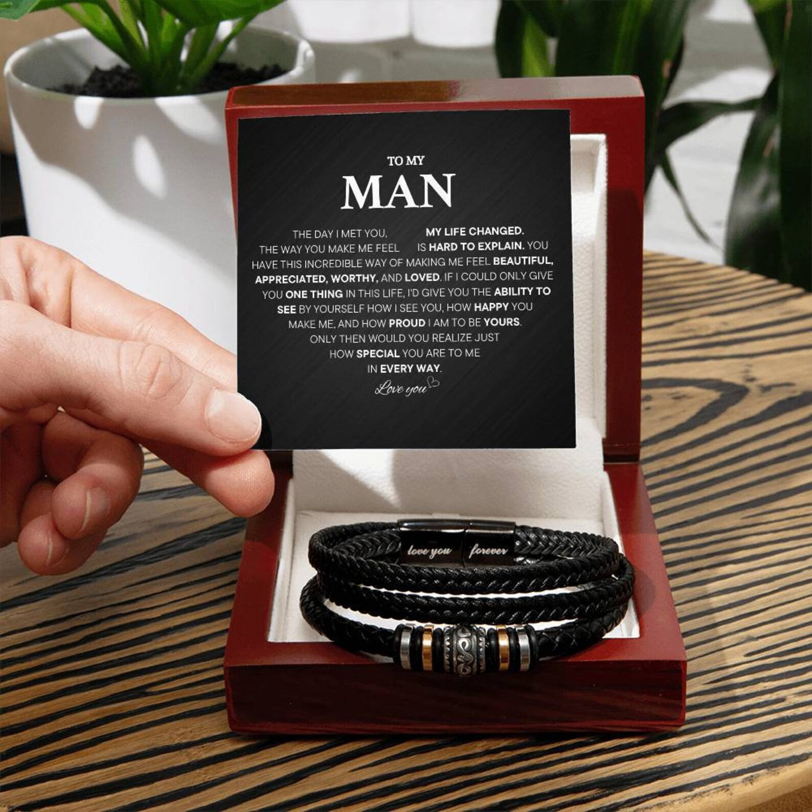 Promise Bracelet For Him, Personalized Sentimental Gifts For Boyfriend, To My Man Bracelets, Birthday Christmas Anniversary Valentine Gift for Men with Message Card and LED Box