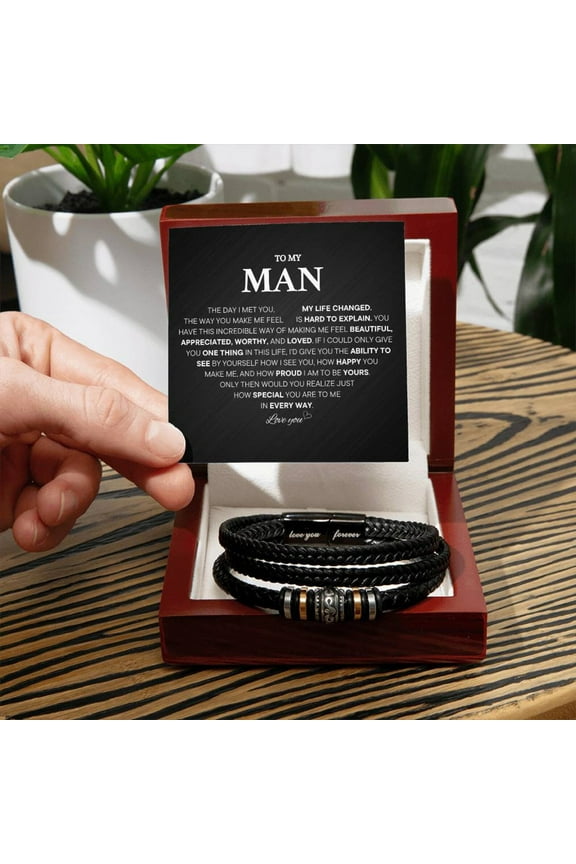 Promise Bracelet For Him, Personalized Sentimental Gifts For Boyfriend, To My Man Bracelets, Birthday Christmas Anniversary Valentine Gift for Men with Message Card and LED Box