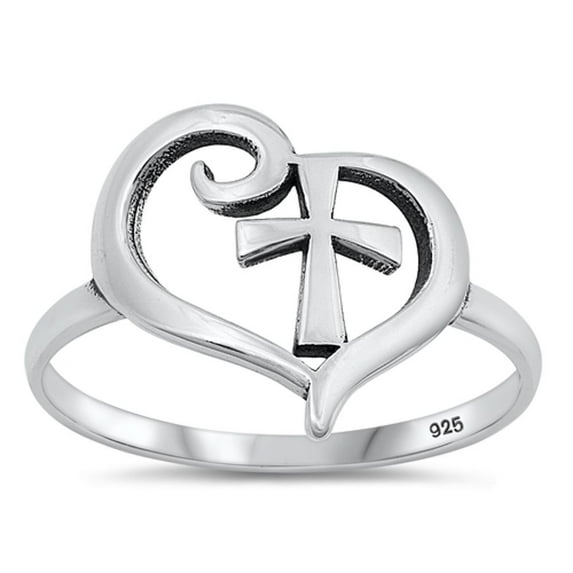 Promise Cross & Heart Ring .925 Sterling Silver Band Jewelry Female Male Unisex Size 10
