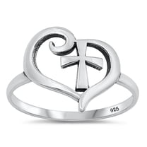 Promise Cross & Heart Ring .925 Sterling Silver Band Jewelry Female Male Unisex Size 4