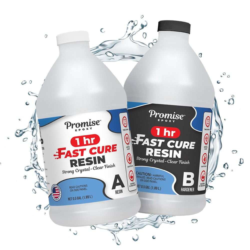 Promise Epoxy Fast Cure Resin 1 Gallon - Crystal Clear UV-Resistant, Self-Leveling, No VOCs with 1-Hour Demold Time, for Jewelry Making, Coatings, Tumblers, Use with Mica Powder and Alcohol Ink