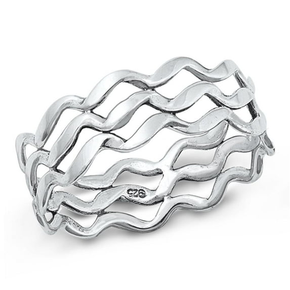 Promise High Polished Ring .925 Sterling Silver Wavy Band Jewelry Female Male Unisex Size 8