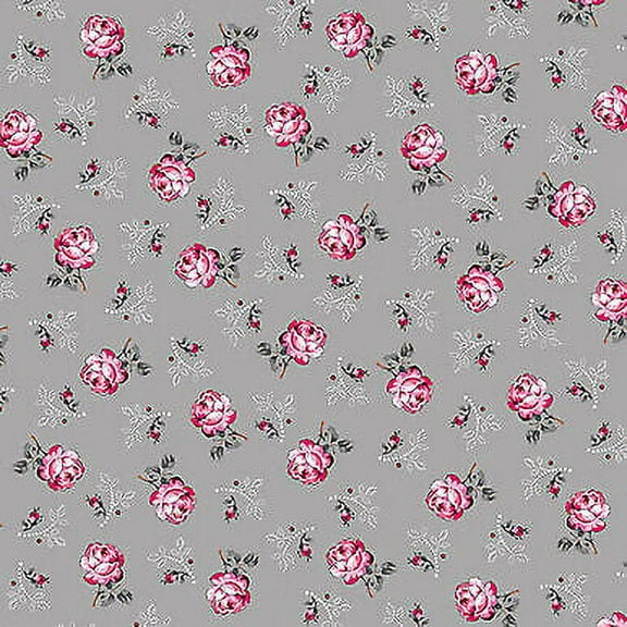 Promise Me Rosebuds Gray Flowers Cotton Fabric Benartex BTY