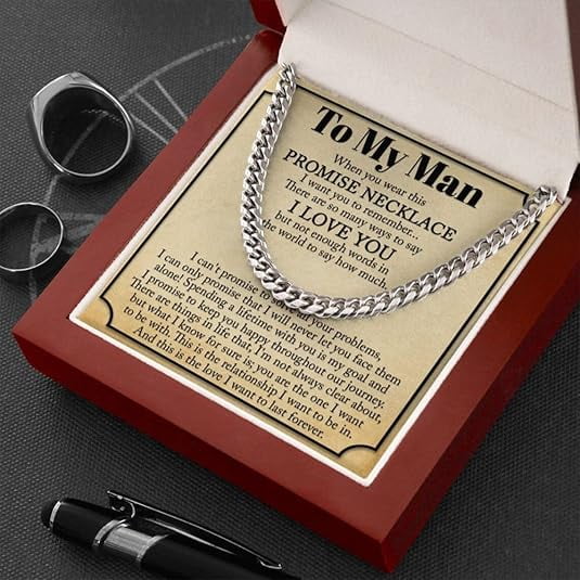 Promise Necklace for Boyfriend/Husband, Valentine's Day Gift for Men, Chain Necklace with Message Card, Birthday Gift for Boyfriend, Men Necklace Gift