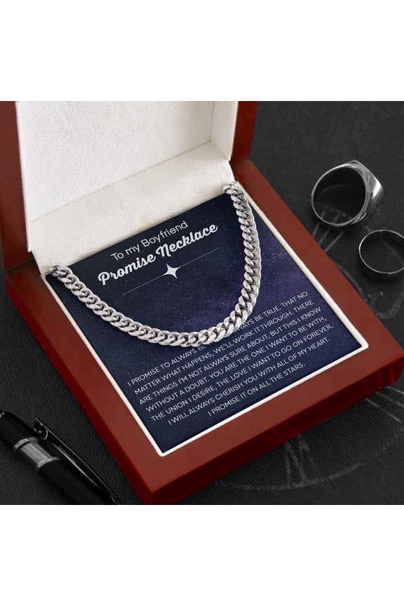 Promise Necklace For Boyfriend Stylish Chain Pendant With Heartfelt Message PerfectFor Him Express Your Love, Gold Cuban Link Necklace