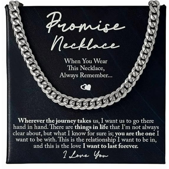 Promise Necklace Gift for Husband/Boyfriend from Wife/Girlfriend with Personalized Message Card, Valentine's Day Gift for Man, Cuban Chain Necklace for Men, Anniversary Gift for Man