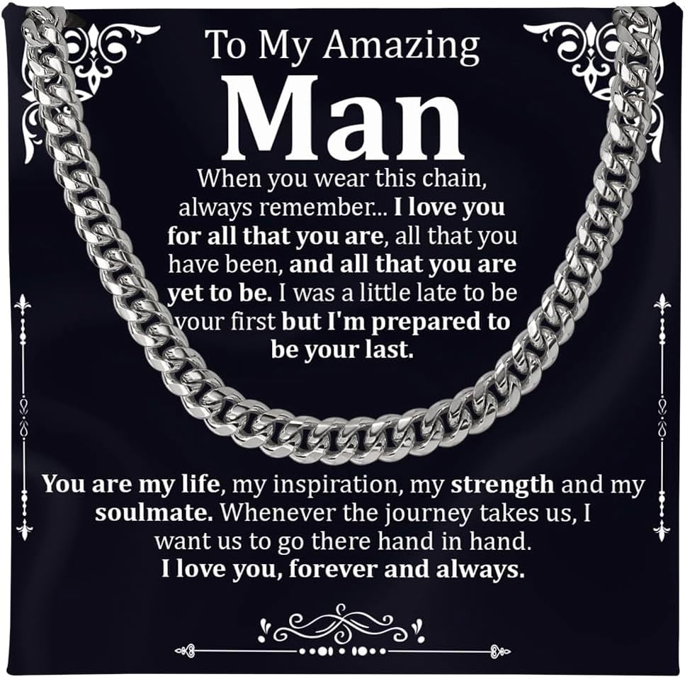 Promise Necklace For Him, Promise Necklace Gift For Boyfriend, Birthday Valentines Jewelry Gifts For Man, Husband Necklace From Wife, Cuban Chain Necklace, Anniversary Necklace For Boyfriend
