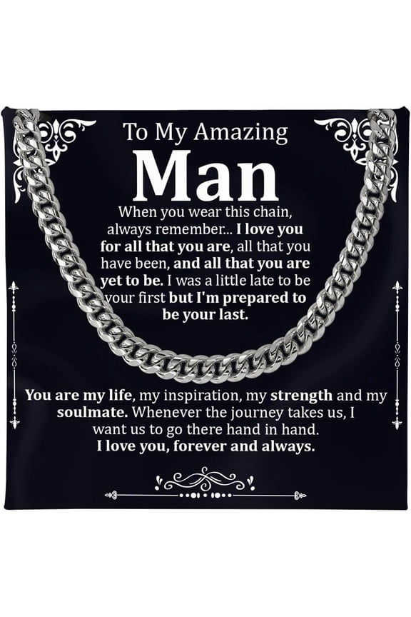 Promise Necklace For Him, Promise Necklace Gift For Boyfriend, Birthday Valentines Jewelry Gifts For Man, Husband Necklace From Wife, Cuban Chain Necklace, Anniversary Necklace For Boyfriend