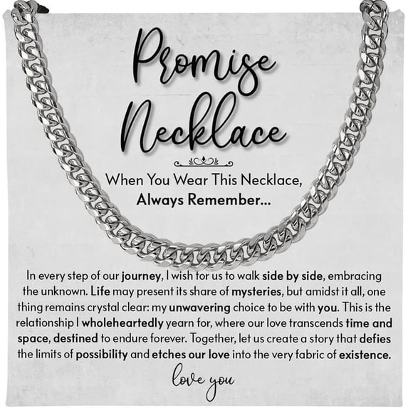 Promise Necklace For Him, Promise Necklace Gift For Boyfriend, Birthday Valentines Jewelry Gifts For Man, Husband Necklace From Wife, Cuban Chain Necklace, Anniversary Necklace For Boyfriend