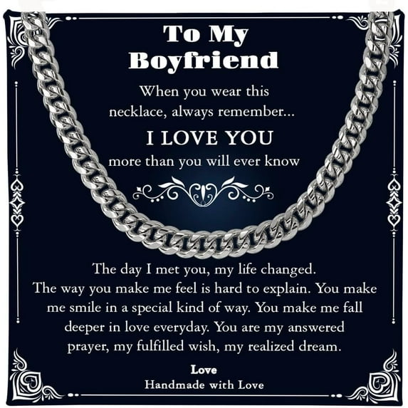 Promise Necklace For Him, Promise Necklace Gift For Boyfriend, Birthday Valentines Jewelry Gifts For Man, Husband Necklace From Wife, Cuban Chain Necklace, Anniversary Necklace For Boyfriend
