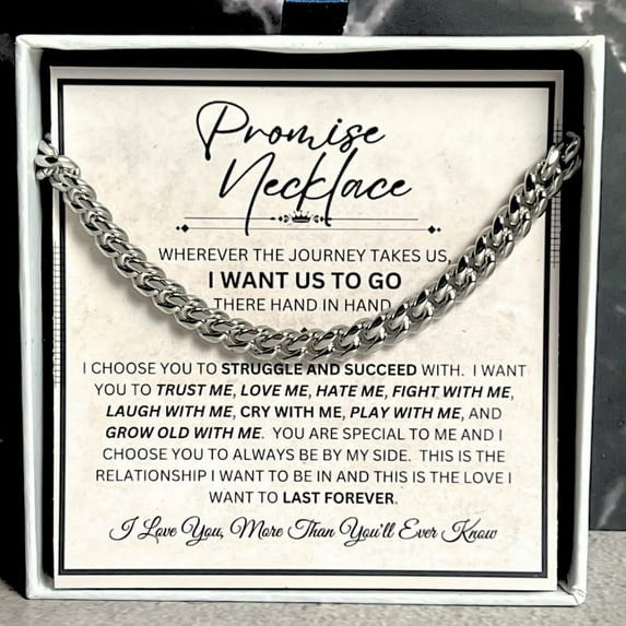 Promise Necklace for Men, Promise Gift for Boyfriend from Girlfriend, BF Birthday Gift, Anniversary Gift For Husband from Wife, Mens Cuban Chain, Jewelry Gifts for Men