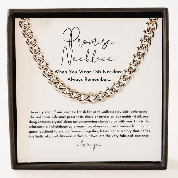 Promise Necklace for Man, Valentine's Day Gift for Boyfriend/Husband, Cuban Chain Necklace for Him, Message Card Jewelry, Anniversary Gift