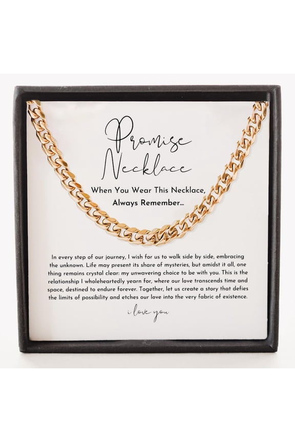Promise Necklace for Man, Valentine's Day Gift for Boyfriend/Husband, Cuban Chain Necklace for Him, Message Card Jewelry, Anniversary Gift