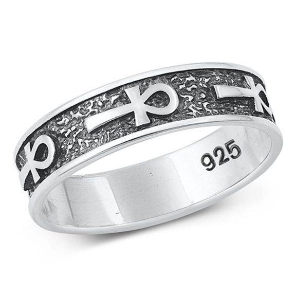 Promise Oxidized Ankh Ring .925 Egyptian Cross Sterling Silver Band Jewelry Female Male Size 6