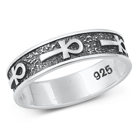 Promise Oxidized Ankh Ring .925 Egyptian Cross Sterling Silver Band Jewelry Female Male Size 6