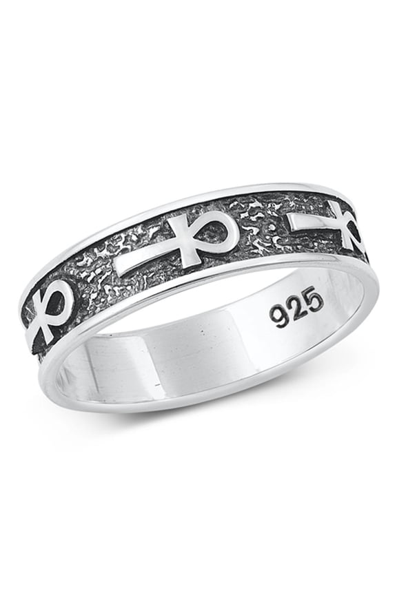 Promise Oxidized Ankh Ring .925 Egyptian Cross Sterling Silver Band Jewelry Female Male Size 6