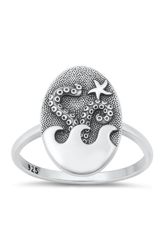 Promise Oxidized Octopus Ring .925 Sterling Silver Starfish Band Jewelry Female Male Unisex Size 6