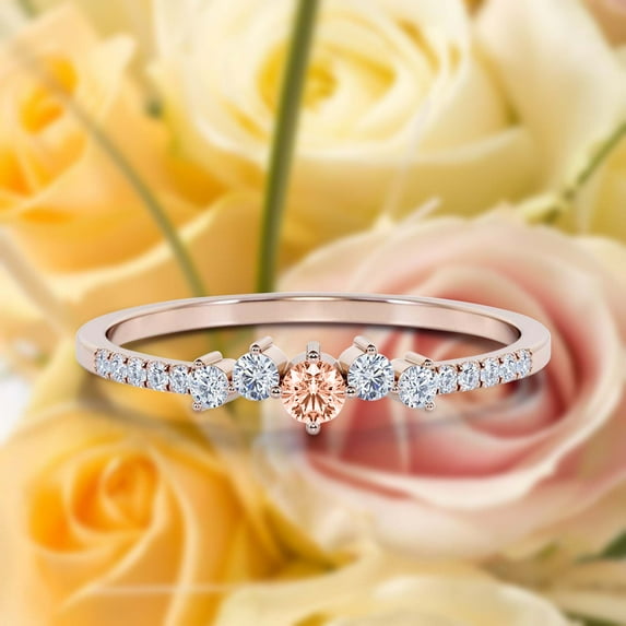 Promise Ring 0.60 Carat Round Cut Morganite And Diamond Moissanite Engagement Ring Wedding Band Ring in 925 Sterling Silver With 18k Rose Gold Plating, Dainty Ring, Fairy Ring, Anniversary Ring