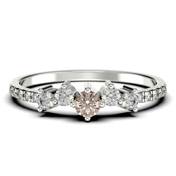 Promise Ring 0.60 Carat Round Cut Morganite And Diamond Moissanite Engagement Ring Wedding Band Ring in 925 Sterling Silver With 18k White Gold Plating, Dainty Ring, Fairy Ring, Anniversary Ring
