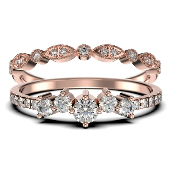 Promise Ring 1.10 Carat Round Cut Diamond Moissanite Engagement Ring Wedding Band Ring in 925 Sterling Silver With 18k Rose Gold Plating, Bridal Set, Matching Band, Anniversary Ring