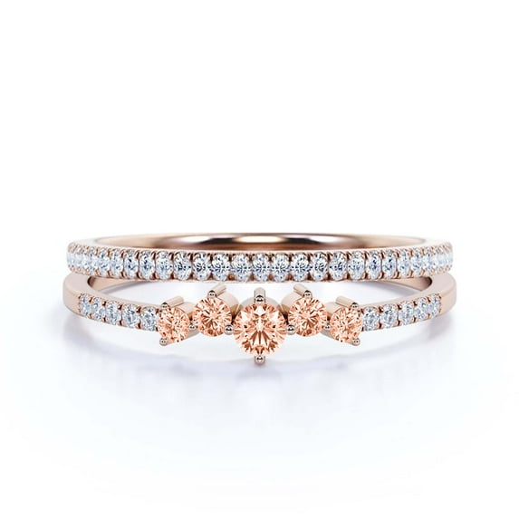 Promise Ring 1.10 Carat Round Cut Morganite And Diamond Moissanite Engagement Ring Wedding Band Ring in 925 Sterling Silver With 18k Rose Gold Plating, Bridal Set, Matching Band, Anniversary Ring