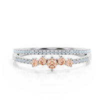 Promise Ring 1.10 Carat Round Cut Morganite And Diamond Moissanite Engagement Ring Wedding Band Ring in 925 Sterling Silver With 18k White Gold Plating, Dainty Ring, Bridal Set, Matching Band