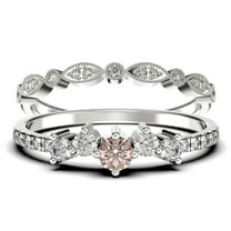 Promise Ring 1.10 Carat Round Cut Morganite And Diamond Moissanite Engagement Ring Wedding Band Ring In 925 Sterling Silver With 18K White Gold Plating, Dainty Ring, Bridal Set, Matching Band