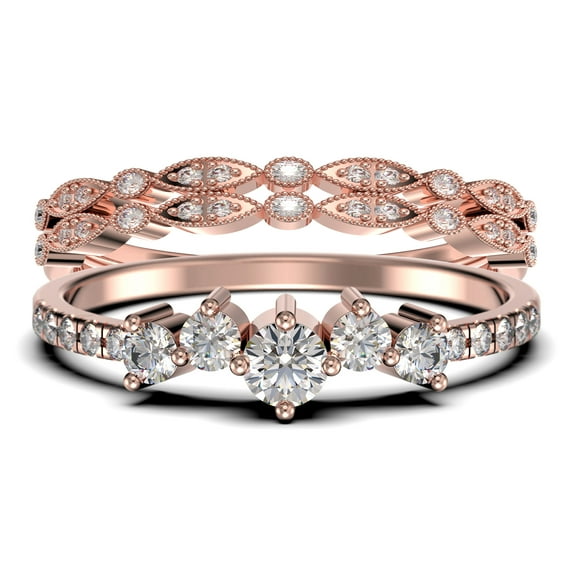 Promise Ring 1.60 Carat Round Cut Diamond Moissanite Engagement Ring Wedding Band Ring in 925 Sterling Silver With 18k Rose Gold Plating, Trio Set, Matching Band, Anniversary Ring