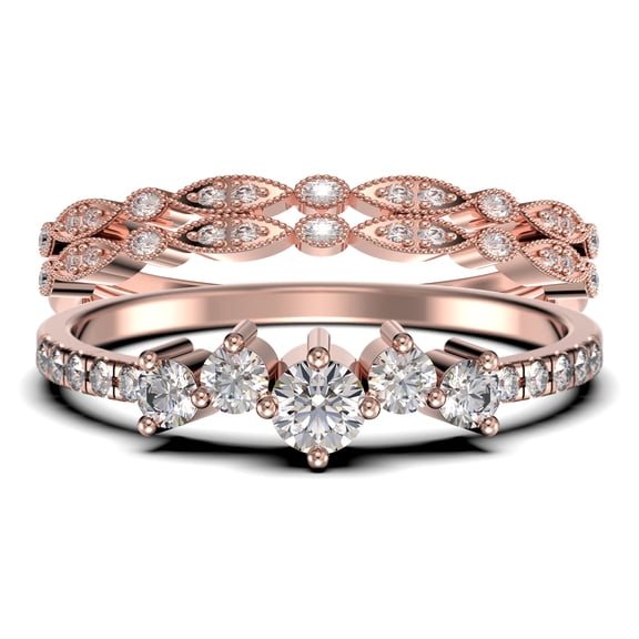 Promise Ring 1.60 Carat Round Cut Diamond Moissanite Engagement Ring Wedding Band Ring in 925 Sterling Silver With 18k Rose Gold Plating, Trio Set, Matching Band, Anniversary Ring
