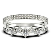 Promise Ring 1.60 Carat Round Cut Diamond Moissanite Engagement Ring Wedding Band Ring in 925 Sterling Silver With 18k White Gold Plating, Dainty Ring, Trio Set, Matching Band