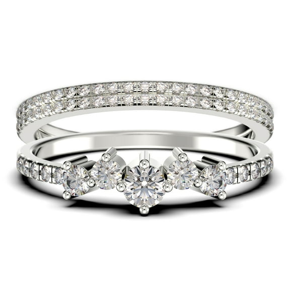 Promise Ring 1.60 Carat Round Cut Diamond Moissanite Engagement Ring Wedding Band Ring in 925 Sterling Silver With 18k White Gold Plating, Dainty Ring, Trio Set, Matching Band