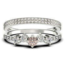 Promise Ring 1.60 Carat Round Cut Morganite And Diamond Moissanite Engagement Ring Wedding Band Ring in 925 Sterling Silver With 18k White Gold Plating, Dainty Ring, Trio Set, Matching Band