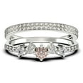 thumbnail image 1 of Promise Ring 1.60 Carat Round Cut Morganite And Diamond Moissanite Engagement Ring Wedding Band Ring In 925 Sterling Silver With 18K White Gold Plating, Dainty Ring, Trio Set, Matching Band, 1 of 4