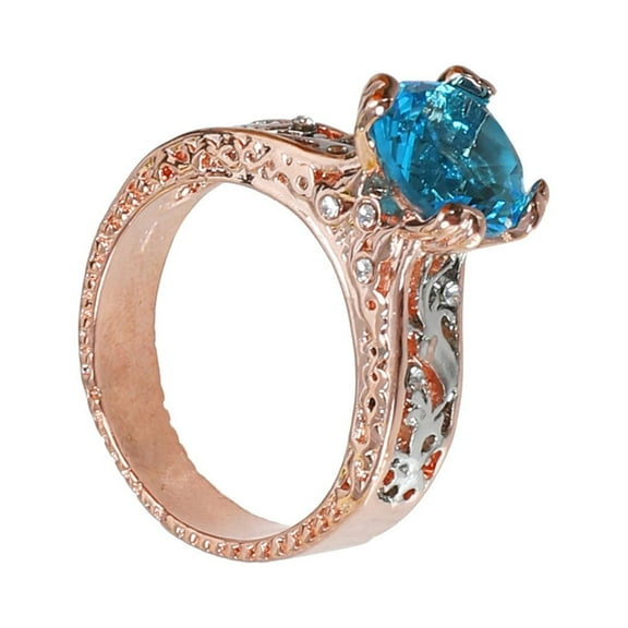 Promise Rings Women Silver Rose Gold Blue Diamond Pave Wedding Engagement Floral Diamond Rings Cute Gold Plated Blue Birthstone Rings For Women #01 Blue,5