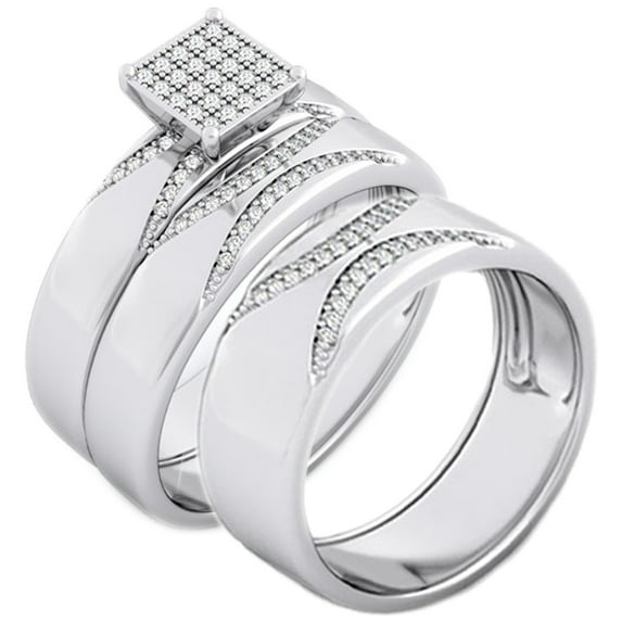 Promise Rings for Couples 1.1 TCW Sterling Silver Engagement Rings for Couples Rings Set, Great Couples Jewelry Women's Size 5 Men's Size 11