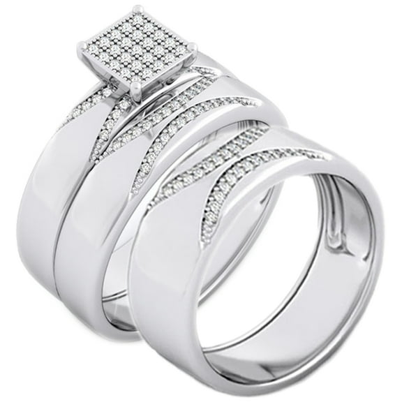 Promise Rings for Couples 1.1 TCW Sterling Silver Engagement Rings for Couples Rings Set, Great Couples Jewelry Women's Size 7 Men's Size 9