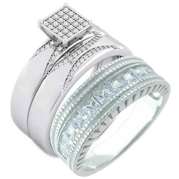 Promise Rings for Couples 2.1 TCW Sterling Silver Engagement Rings for Couples Rings Set, Great Couples Jewelry Women's Size 7 Men's Size 12