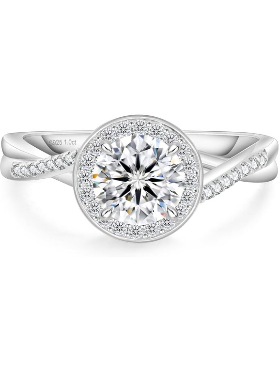 Promise Rings for Women, 1.0 CT Halo Engagement Ring, Petite Twisted Vine Simulated, D Color VVS1 Clarity White Bridal Rings