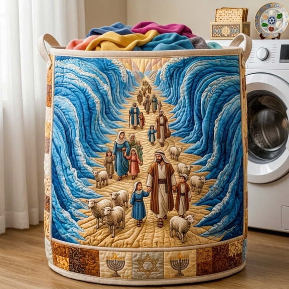 Promised Crossing Quilted Laundry Basket, with Handles, Foldable Clothes Hamper for Bedroom Storage