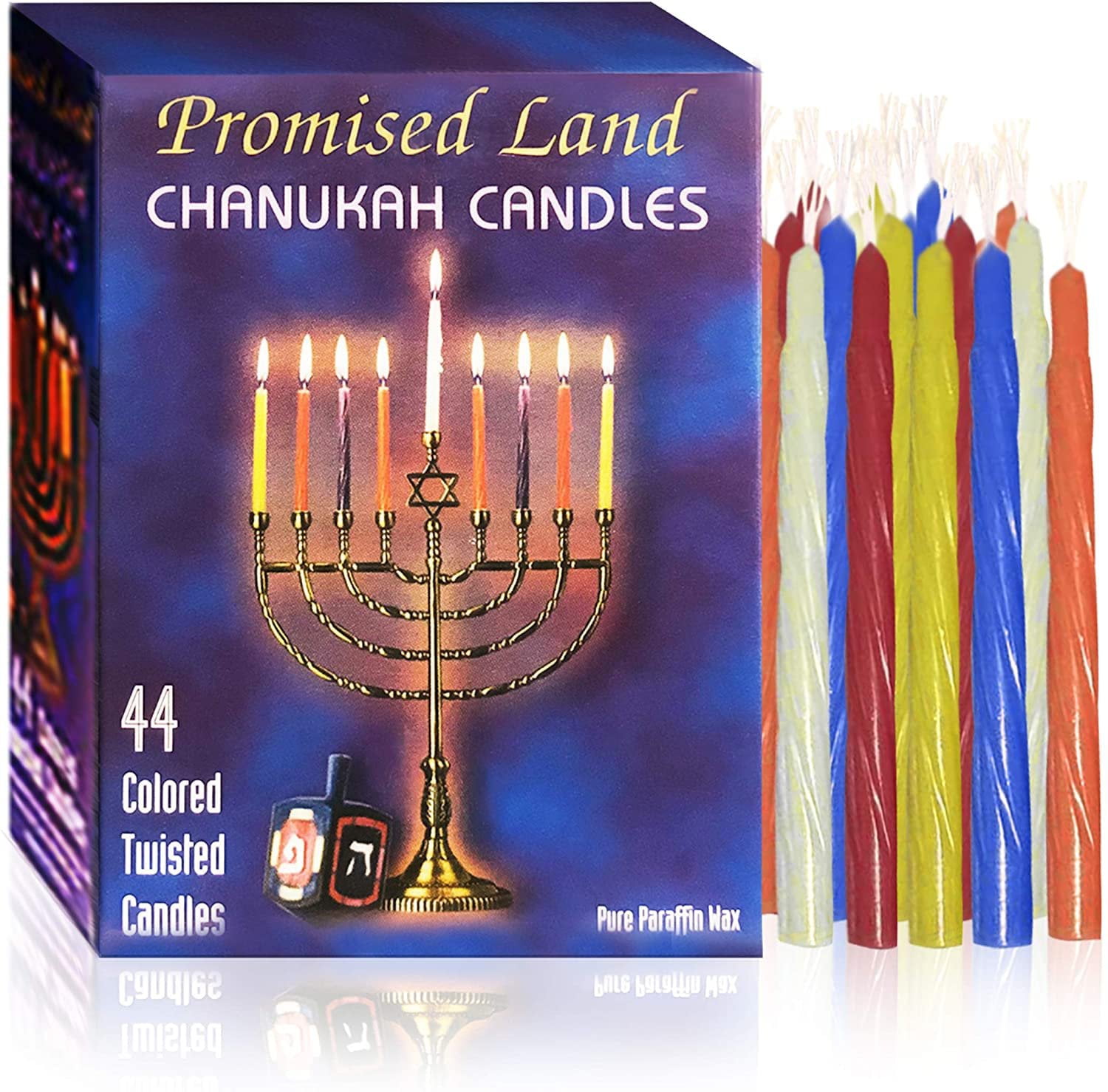 Promised Land Premium Chanukah Candles 44 Count Box, Assorted Colors - Enough Candles for 8 Days of Chanukah - Fits Most Standard Menorahs