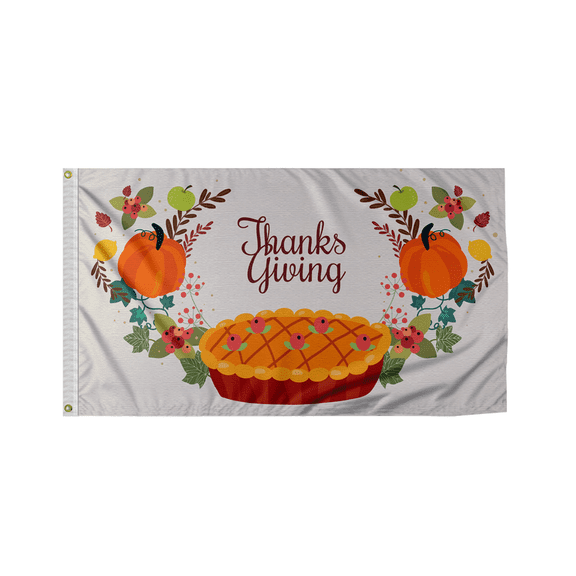 Promo Patriot Happy Thanksgiving Flag -Pumpkin and Pie on White, 2x3ft - Outdoor/Indoor Flag