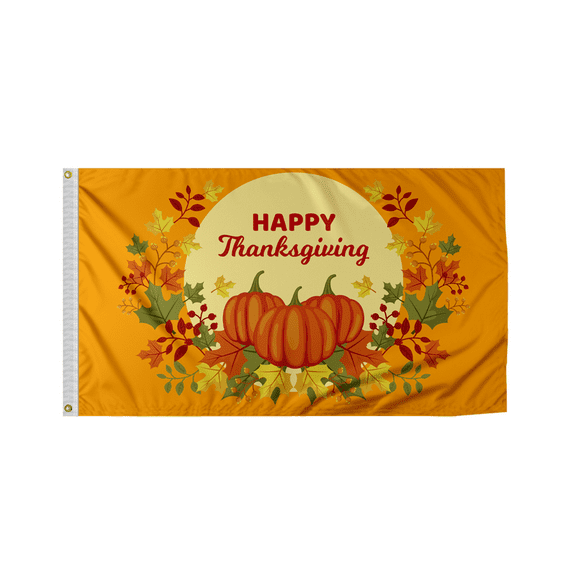 Promo Patriot Happy Thanksgiving Flag - Pumpkin on Yellow, 12x18in - Outdoor/Indoor Flag