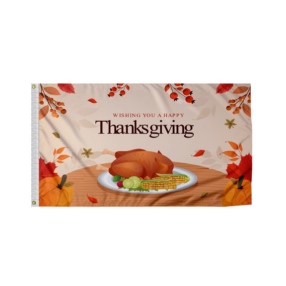 Promo Patriot Happy Thanksgiving Flag -Turkey and Corn on Plate, 12x18in - Outdoor/Indoor Flag