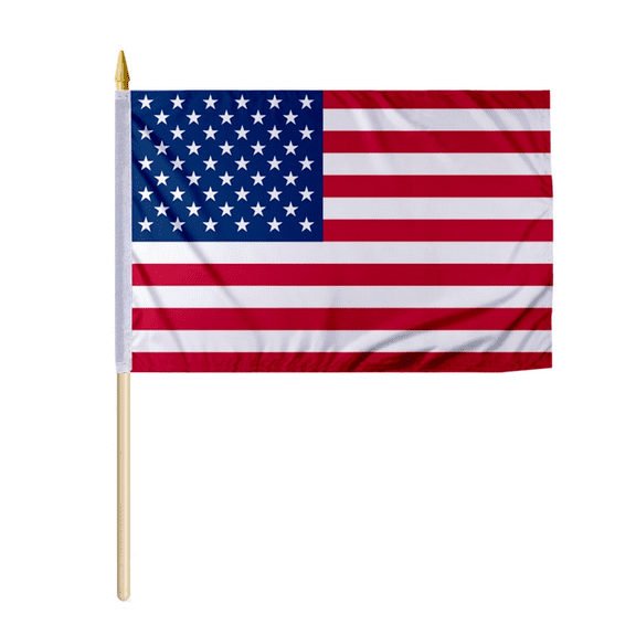 Promo Patriot Large American Flag on Stick 24 x 36 inch Printed Polyester 48 inch Natural Wood Pole with Gold Spear Top Large USA Handheld Flag