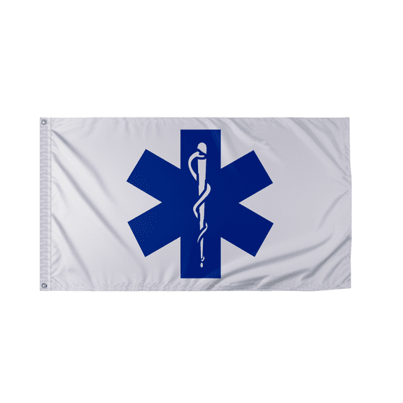 Promo Patriot's 3'x5' ft Star of Life Flag - Civilian Service Flags - Printed on 200-Denier Nylon - With Canvas Header & 2 Anti-Rust Brass Grommets