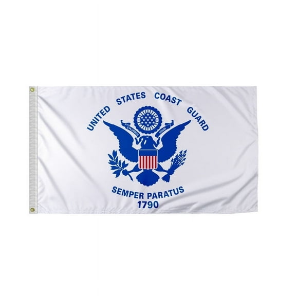 Coast Guard Flag 3x5 Ft - Printed 200D Nylon Canvas Header Two Brass Grommets Indoor/Outdoor United States Coast Guard Military Flag