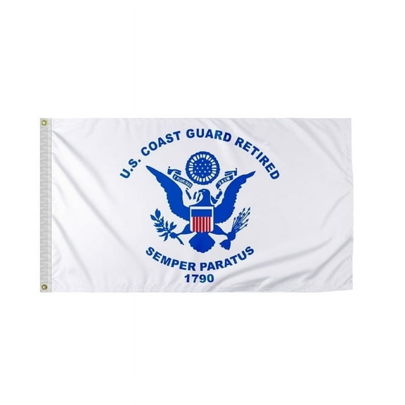 Promo Patriot's Coast Guard Retired Flag 3x5 Ft - Printed 200 Denier Nylon - Double Stitched Edges, Canvas Header, Brass Grommets - Indoor/Outdoor