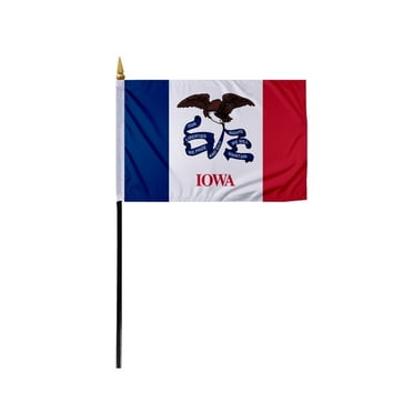 Promo Patriot's Iowa State Stick Flag 4x6 Inch - with 11-inch Plastic Pole, Single Ply Polyester, Reverse Print - Handheld State of Iowa IA Flag