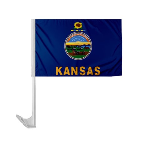 PromoPatriot Kansas State KS Car Flag 12x16 inch Single Ply Polyester with 17" Flex Pole